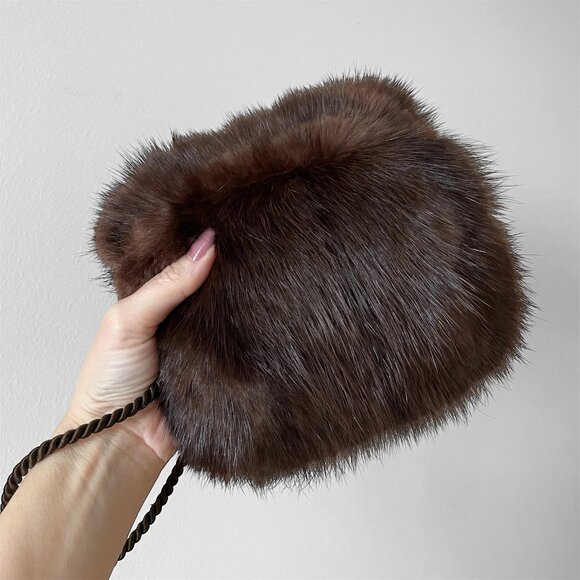 Vintage Real Brown Mink Fur Hand Warmer Wristlet Hand Muff - Picture 8 of 10
